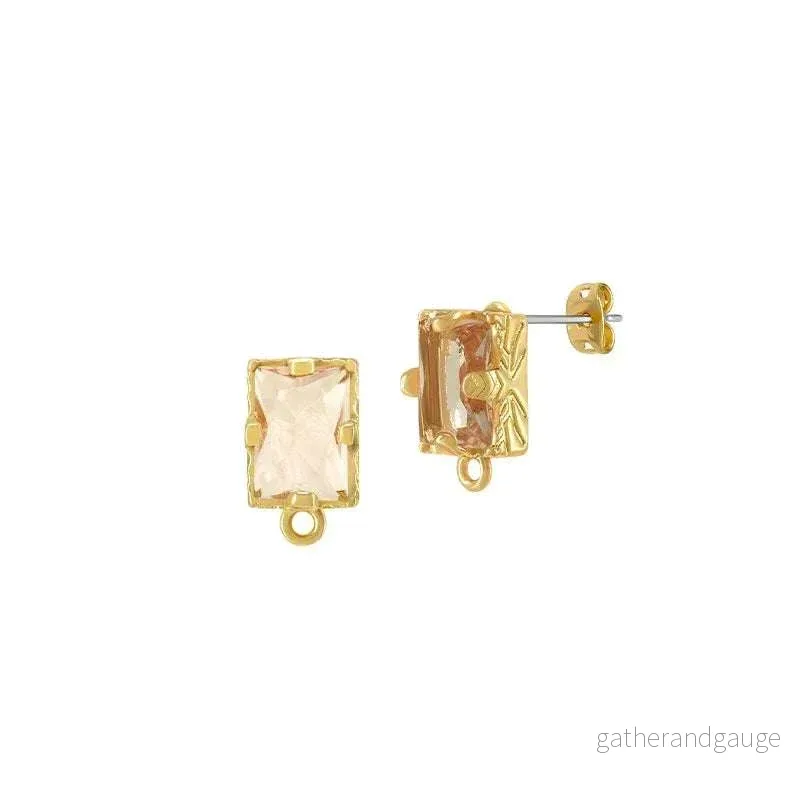 Örstickare Guldfärgad – Rektangulär glas sten Peach 6x8mm, 2-Pack