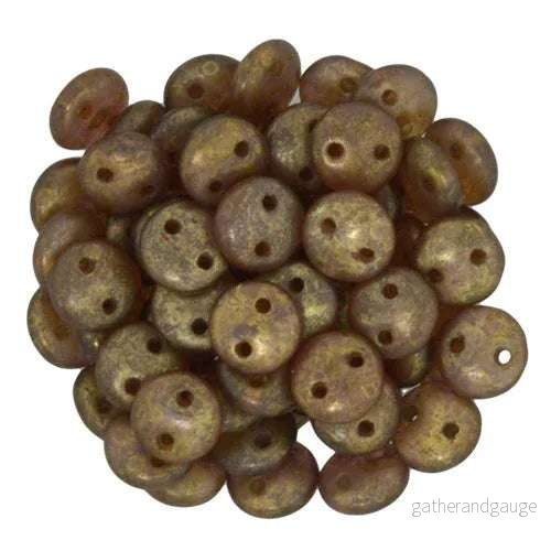 CzechMates Two Hole Lentils – Milky Pink Copper Picasso 6mm, 50-pack CzechMates Two Hole Lentils – Milky Pink Copper Picasso 6mm, 50-pack