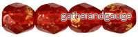 Tjeckiska Firepolish - Gold Marbled Siam Ruby 4 mm, 50-pack