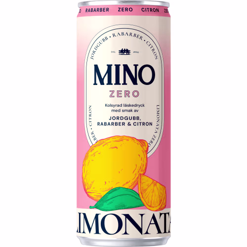 Mino Jordgubb Rabarber Zero Läsk Burk 33cl