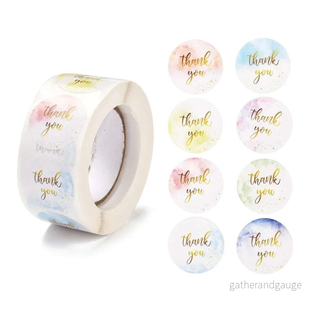 Klistermärken – Rund Thank you Mix Ljus Pastell 1 Rulle