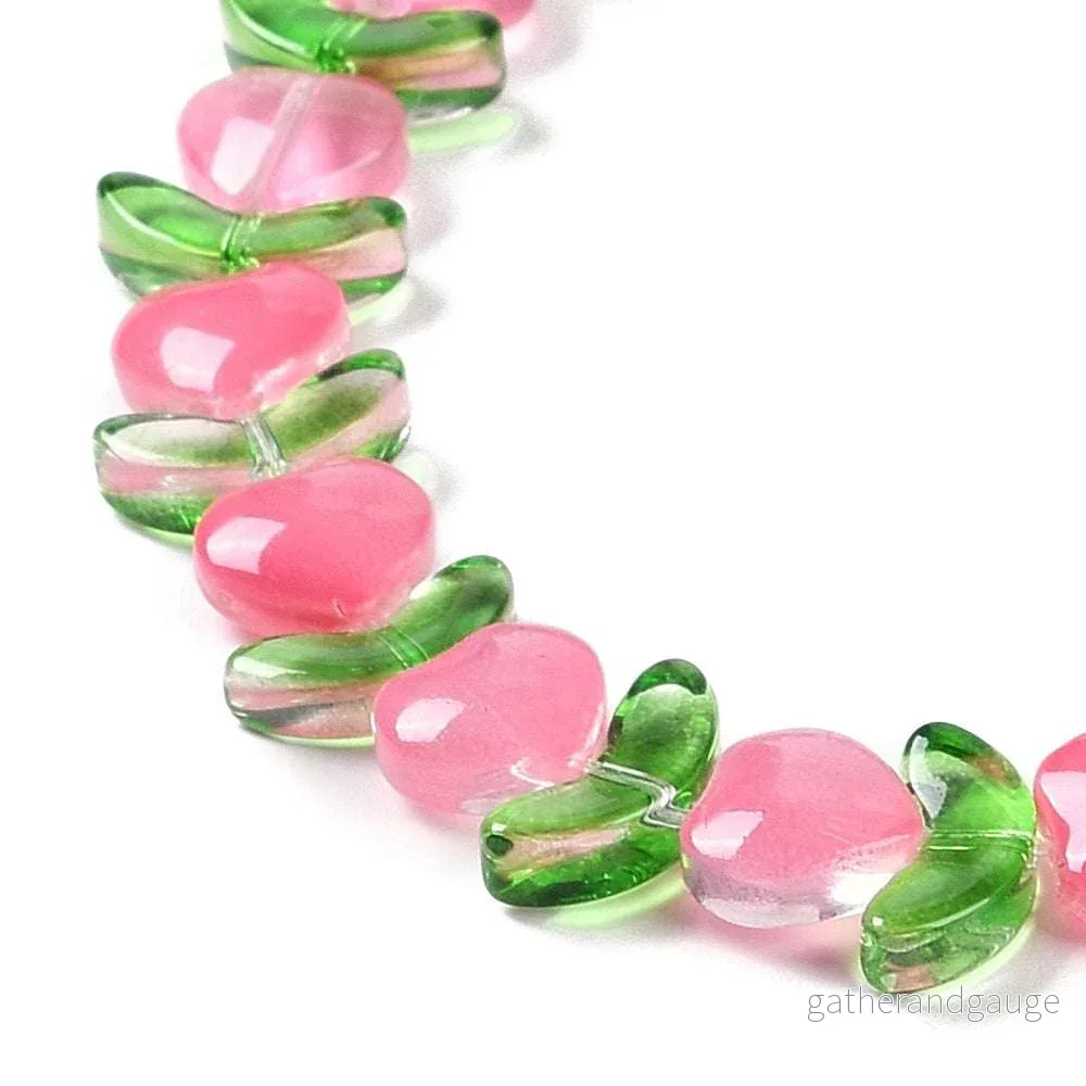 Glaspärlor - Tulpan Hjärta Rosa 1 sträng - Bild 3