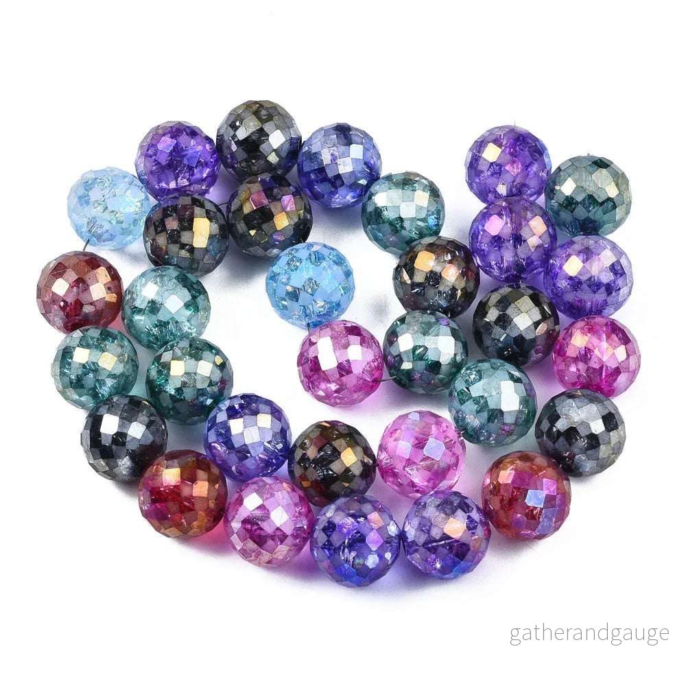 Glaspärlor Facetterad Rund – Färgglad Mix med Lyster 11-12mm 1 sträng