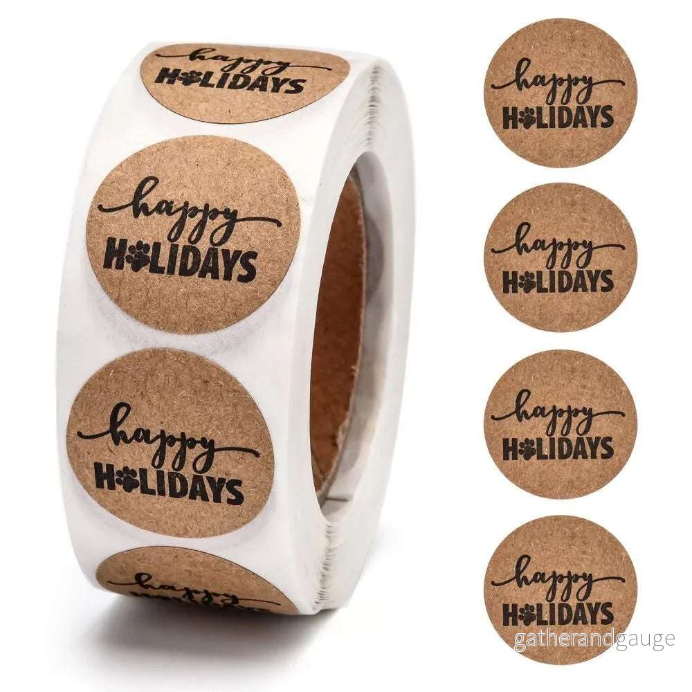 Klistermärken – Rund Happy Holidays natur 1 rulle Klistermärken – Rund Happy Holidays natur 1 rulle