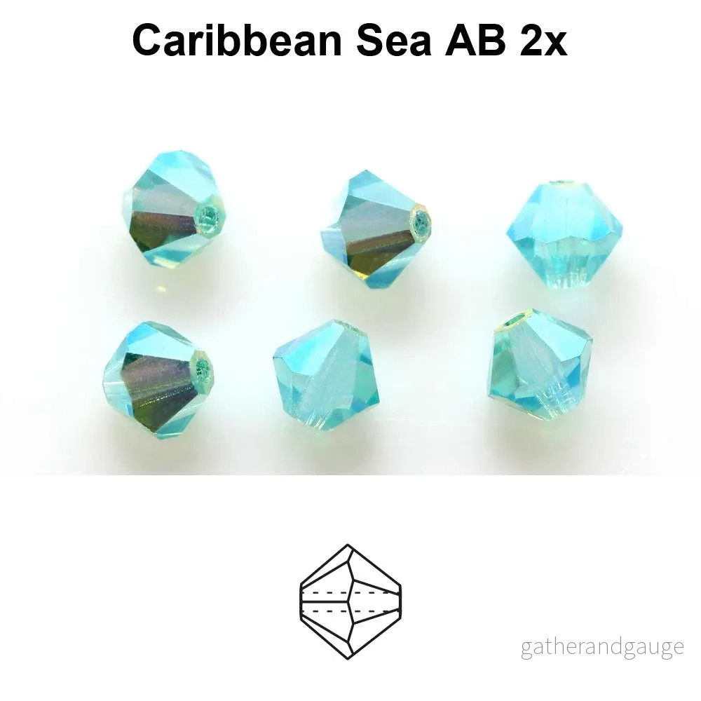 Tjeckiska MC Bicone – Caribbean Sea 2x AB 4 mm, 30- pack