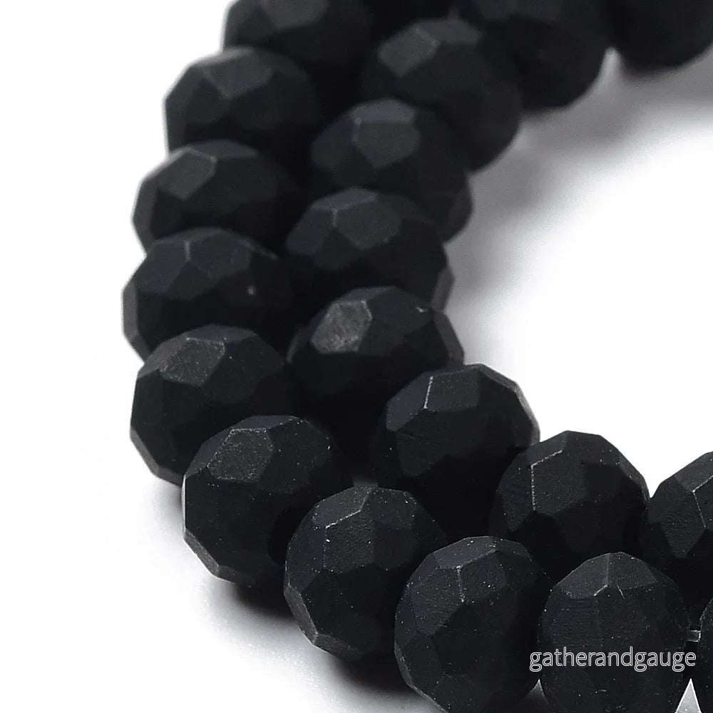 Facetterade glaspärlor – Matt svart, 6x5mm 1 sträng Facetterade glaspärlor – Matt svart, 6x5mm 1 sträng
