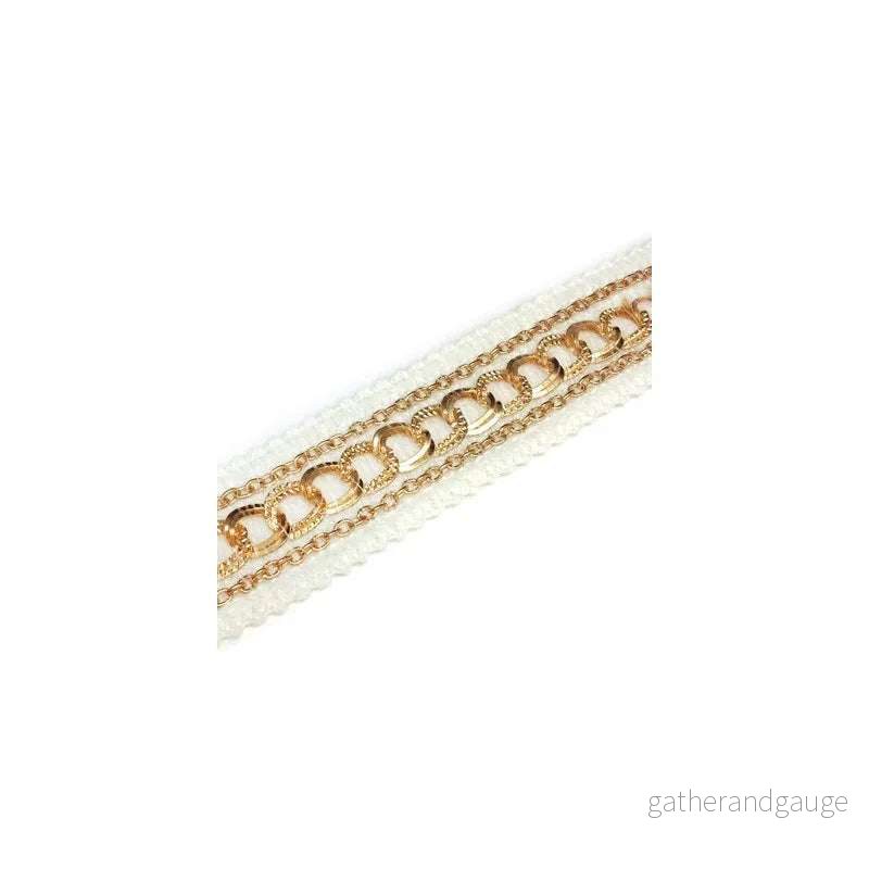 Polyesterband – Vit med Guldfärgade Kedjor 25mm, 20 cm Polyesterband – Vit med Guldfärgade Kedjor 25mm, 20 cm