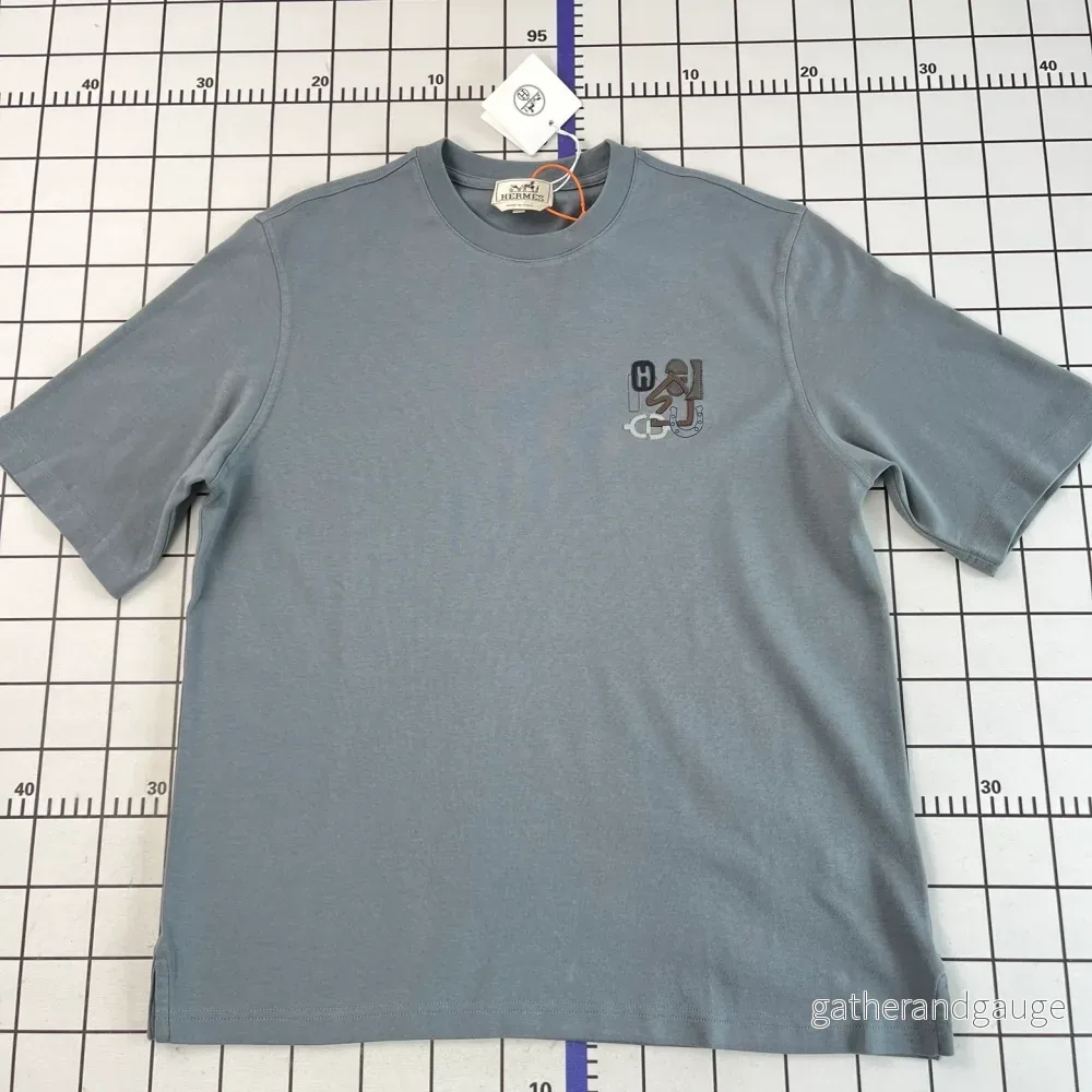 Hermès broderad T-shirt gråblå