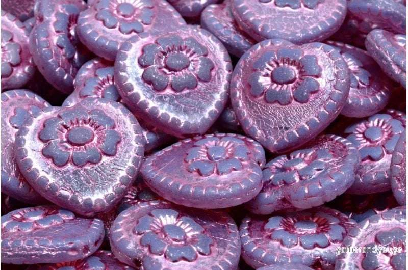 Heart Beads with Rose – Alabaster Purple / Pink 17mm, 6-pack Heart Beads with Rose – Alabaster Purple / Pink 17mm, 6-pack
