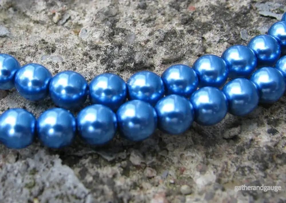 Tjeckiska vaxade glaspärlor - Persian Blue 6mm, 1 sträng - Bild 2