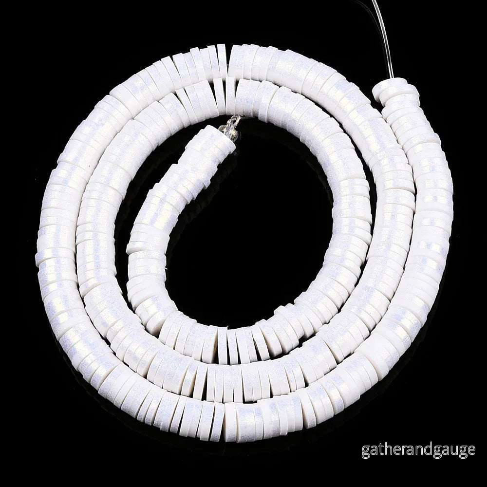 Heishi pärlor – Vit shimmer 6mm 1 sträng Heishi pärlor – Vit shimmer 6mm 1 sträng
