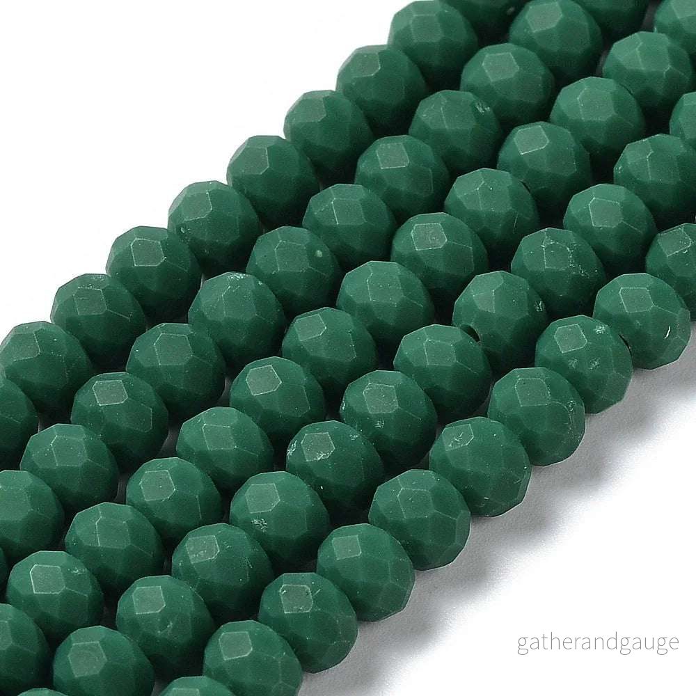 Facetterade glaspärlor - Matt Mörkgrön, 6x5mm 1 sträng - Bild 3