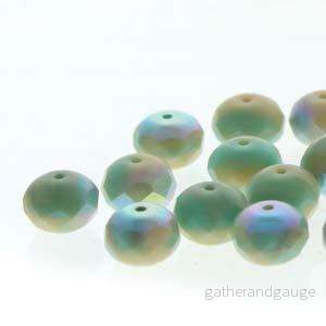 Tjeckiska Firepolish Donut – Green Turkos/Beige Matt AB 4x7mm, 1 Sträng Tjeckiska Firepolish Donut – Green Turkos/Beige Matt AB 4x7mm, 1 Sträng