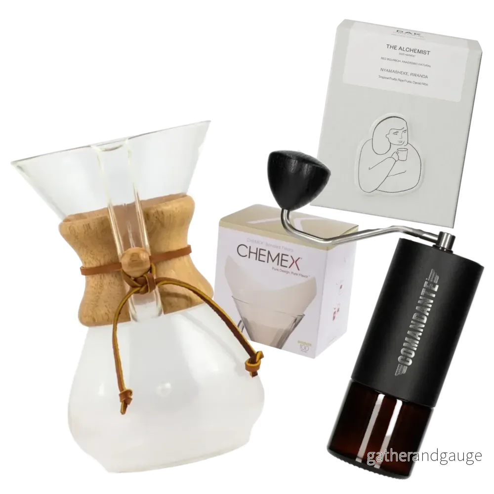 Ultimate Chemex Startkit – Kaffeset – Chemex + Comandante C40 + Filter + DAK Bryggkaffe Ultimate Chemex Startkit – Kaffeset – Chemex + Comandante C40 + Filter + DAK Bryggkaffe