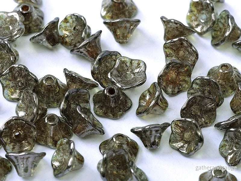 Flower Cup Beads - Crystal Blue Luster, 7x5 mm, 20-pack