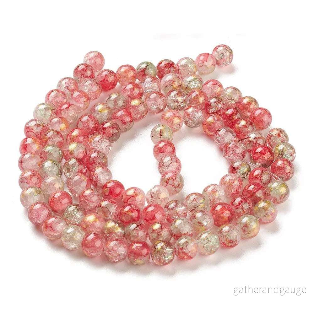 Krackelerad Rund - Stardust Red 6mm, 1 sträng - Bild 2