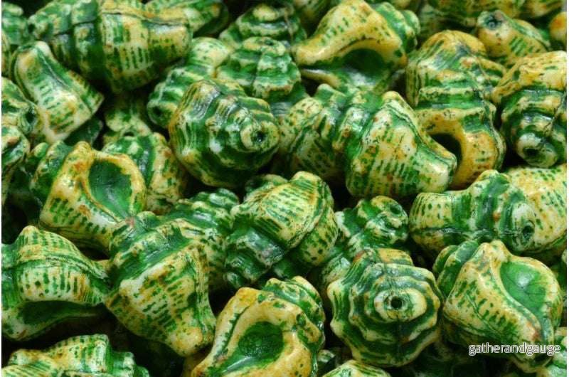 Murex Shell Beads – Travertine with Green 15x12mm, 6-pack Murex Shell Beads – Travertine with Green 15x12mm, 6-pack