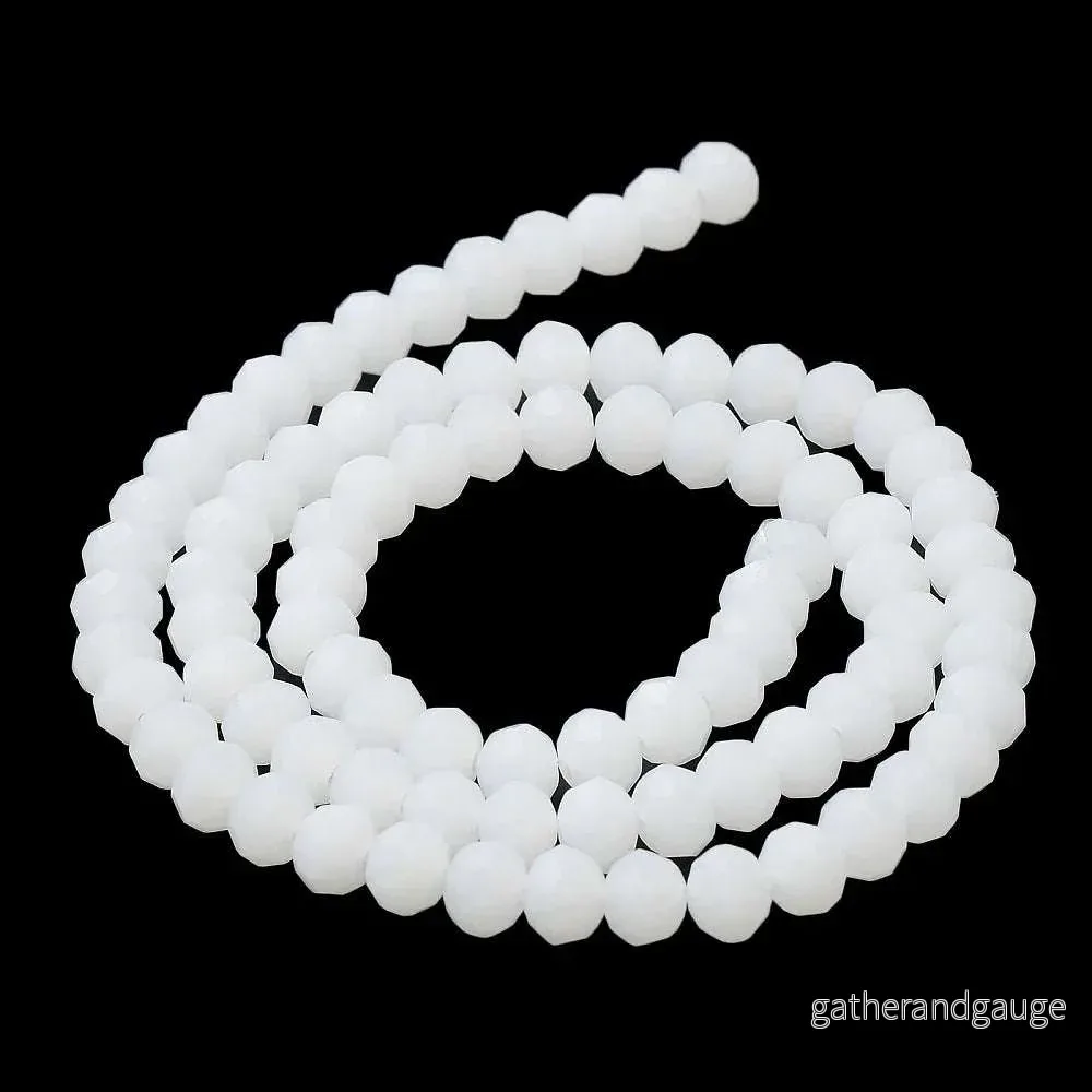Facetterade glaspärlor – Matt vit, 6x5mm 1 sträng Facetterade glaspärlor – Matt vit, 6x5mm 1 sträng