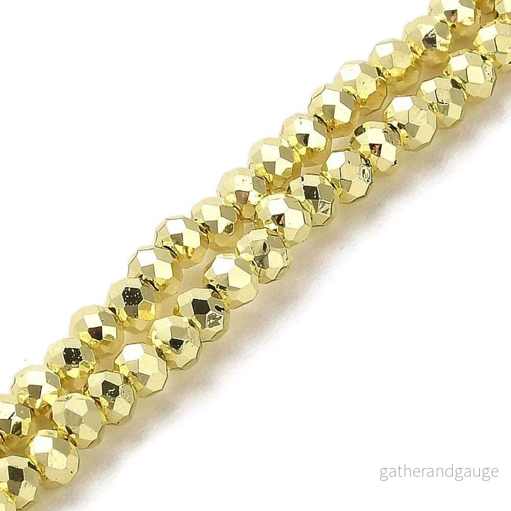 Facetterade glaspärlor - EP guldgulfärgad, 3x2.5mm, 1 sträng - Bild 3