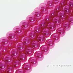 Tjeckiska vaxade glaspärlor - Hot Pink 6mm, 1 sträng