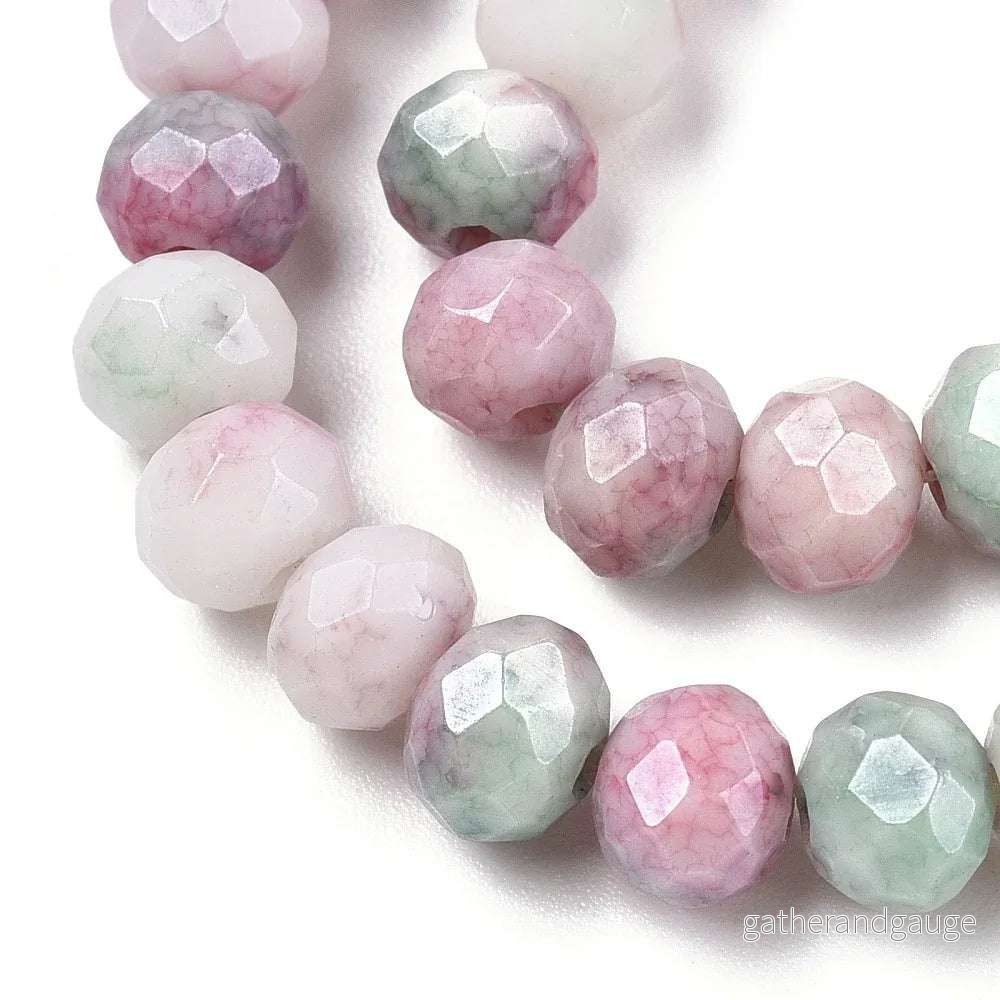 Facetterade glaspärlor - Sommarmix röd/grön, 6x5mm 1 sträng - Bild 2