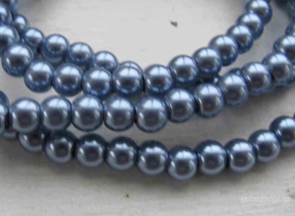 Vaxade Glaspärlor - Grålila 6mm 1 sträng - Bild 2
