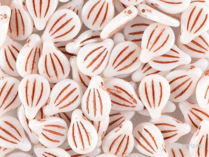 Preciosa Engraved Pip - Alabaster Capri Painted 9x14mm, 5-pack