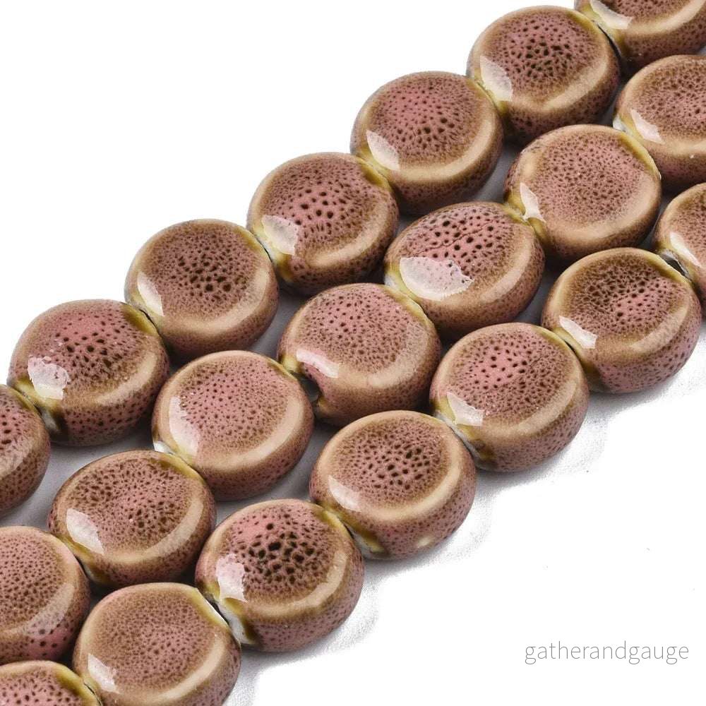 Porslinspärla - Platt Rund Rosa 1 Styck - Bild 2
