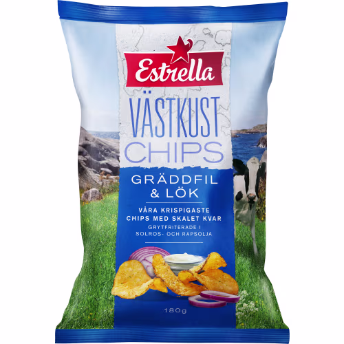 Estrella Västkustchips Gräddfil & Lök Släta 180g