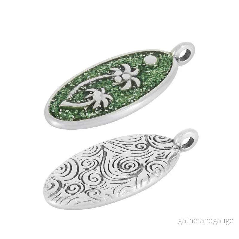 Berlock Silverläterad - Oval med palmer glittrig grön 1 styck - Bild 2