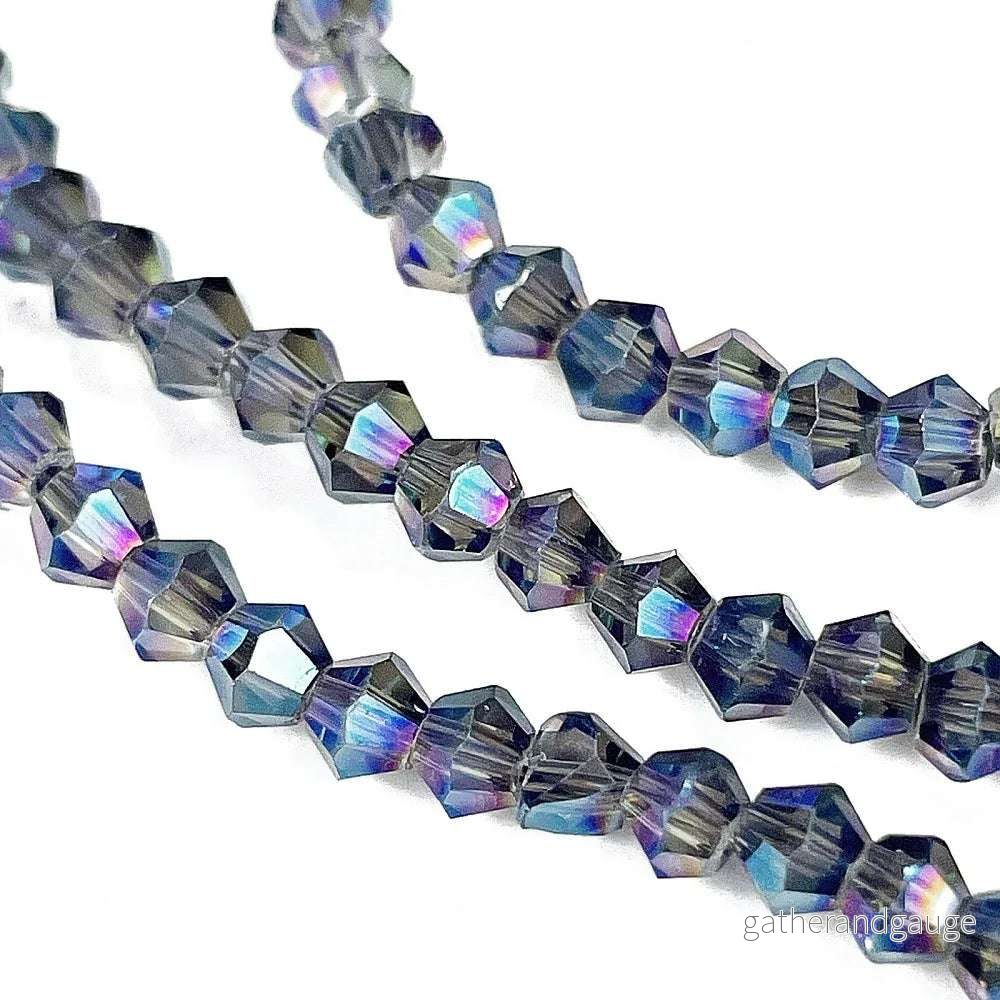 Glaspärlor Bicone - Steel Blue, 3,7mm 1 sträng