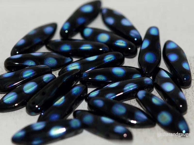 2-Hole Dagger - Jet AB Dots 5x16mm, 10-Pack