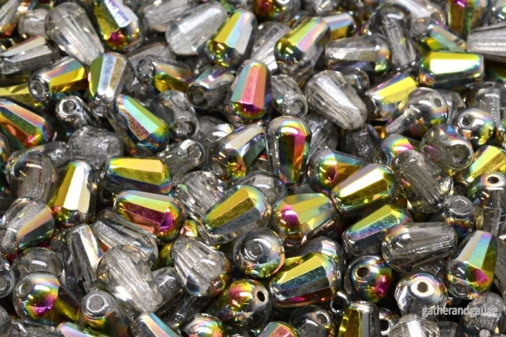 Firepolish Drop Bead – Crystal Vitrail 8 x 6 mm, 20-pack