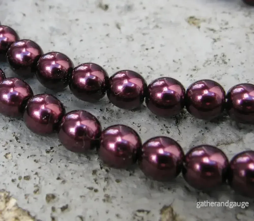 Tjeckiska vaxade glaspärlor - Burgundy 6mm, 1 sträng - Bild 2