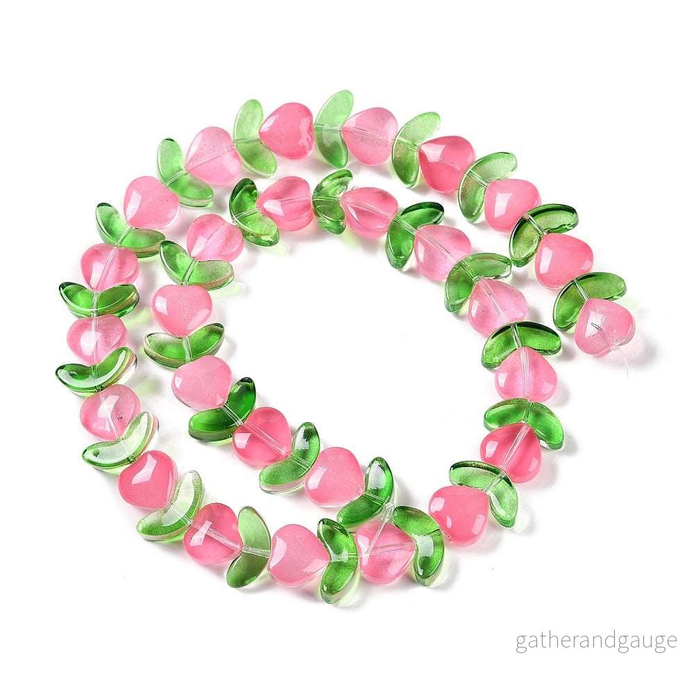 Glaspärlor - Tulpan Hjärta Rosa 1 sträng - Bild 2