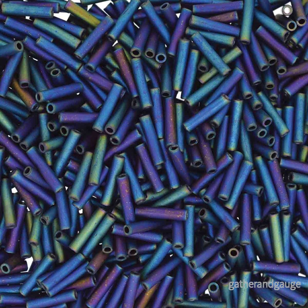 Miyuki Slender Bugle -Matte Black AB 1,3x6 mm, 5 gram