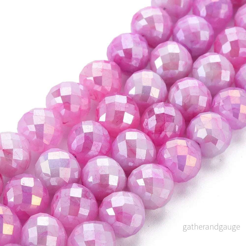 Glaspärlor Facetterad Rund - Rosa med lyster, 8mm 1 sträng - Bild 3