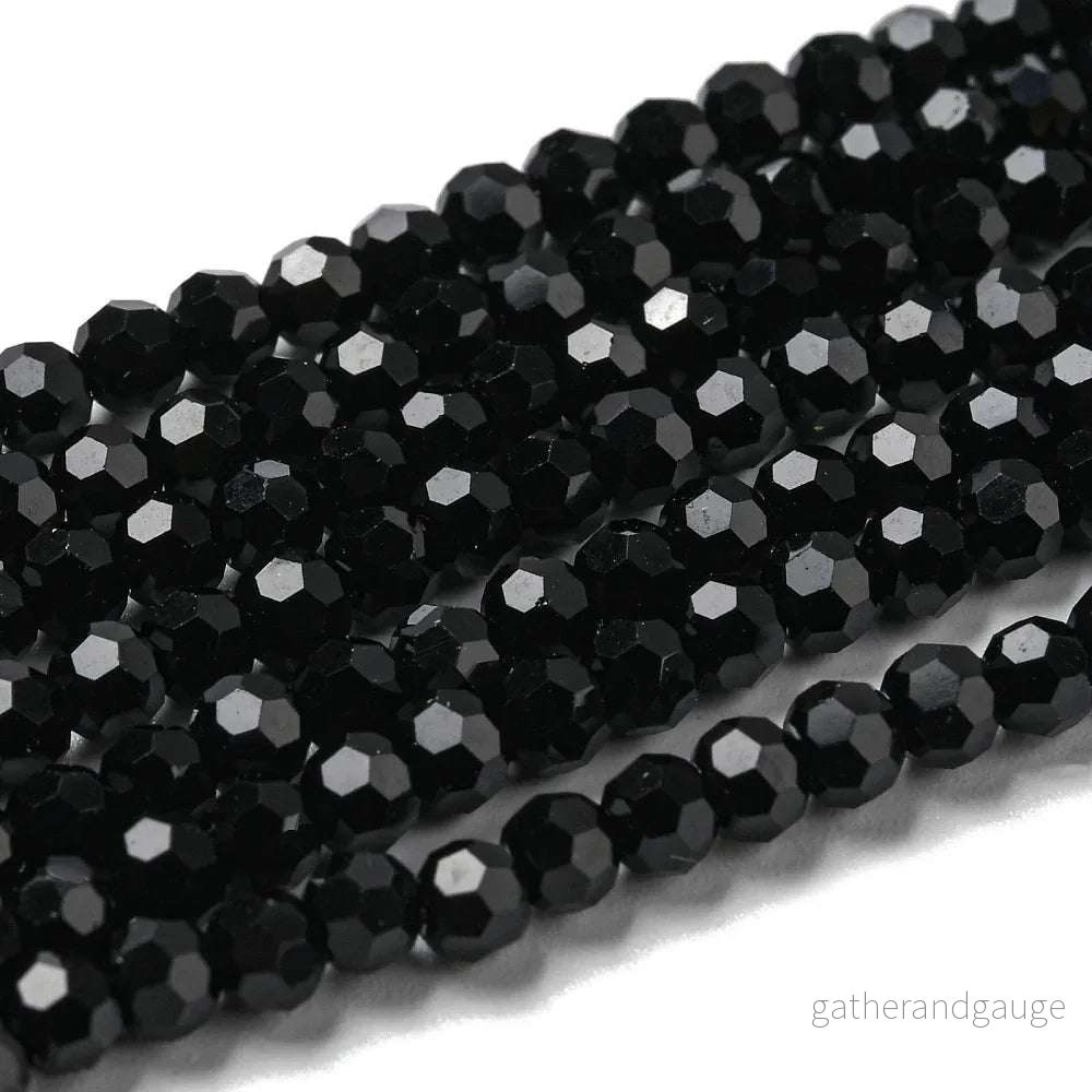 Glaspärlor Facetterade - Runda, Svarta 3mm, 1 sträng - Bild 2