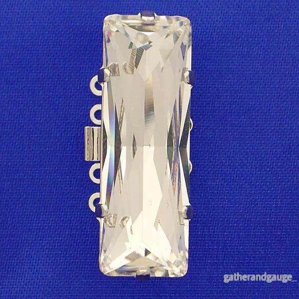 Claspgarten instickslås – Rektangel med stor swarovskikristaller silverfärgad 31x10mm, 1 styck