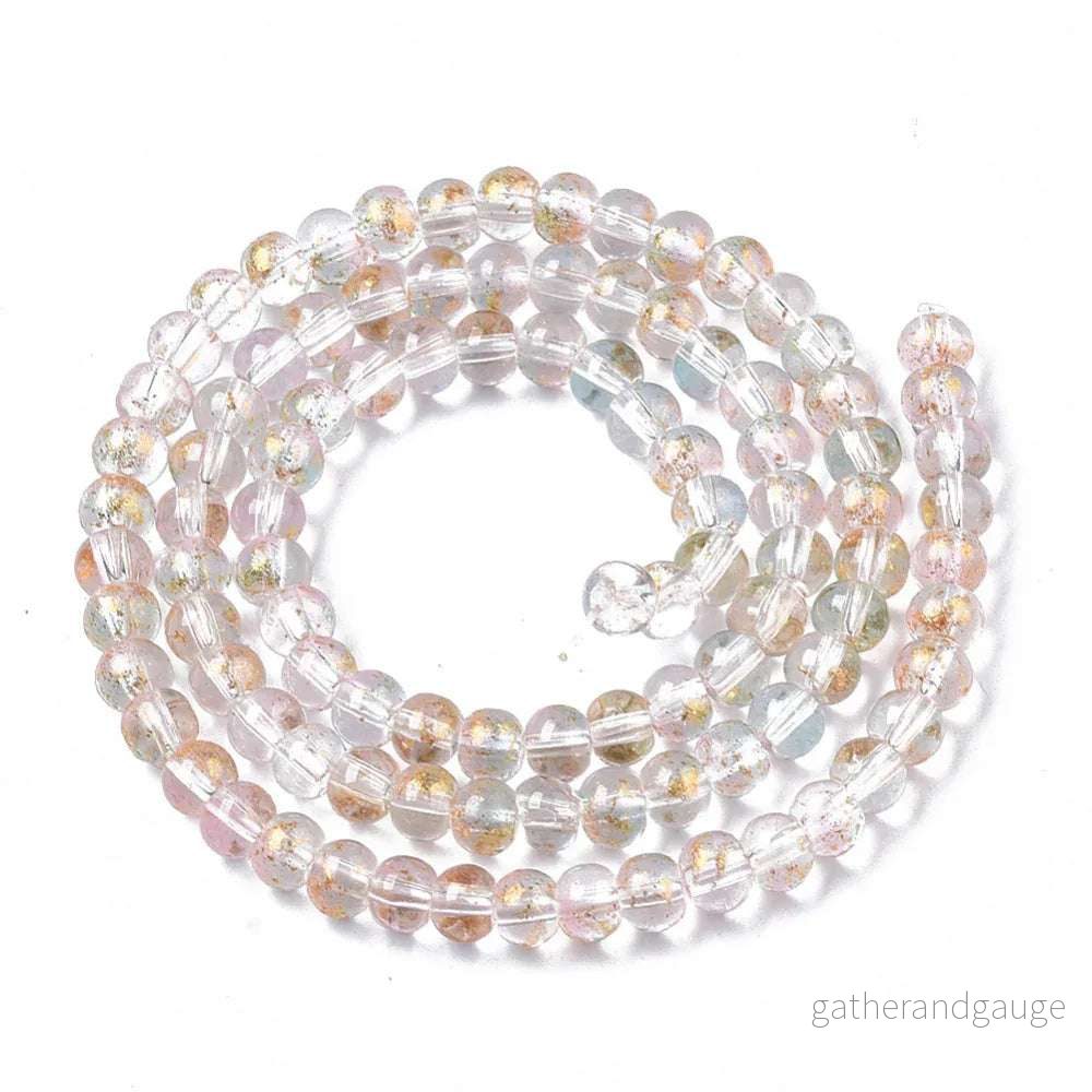 Glaspärlor Rund – Lavender Blush Guldshimmer 4mm 1 sträng