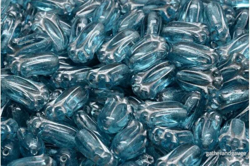 Tulip Bud Beads - Aqua / Silver 12x8mm, 20-pack