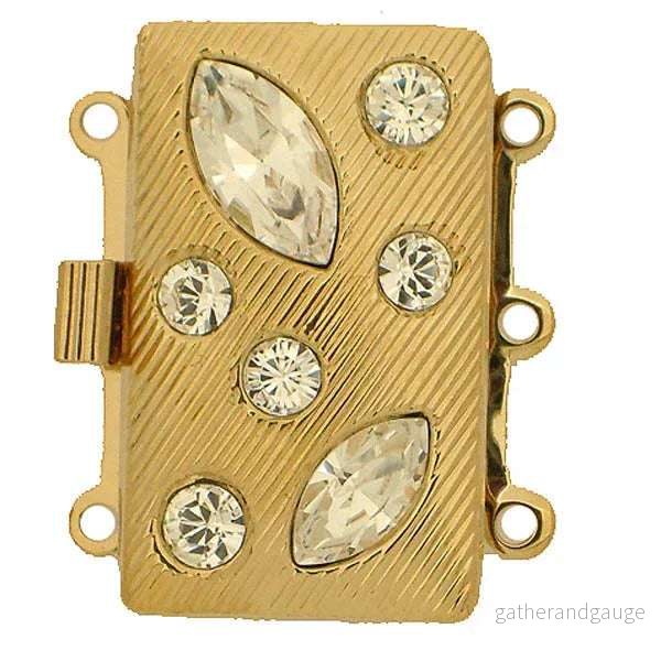 Claspgarten instickslås - Rektangulärt med swarovskikristaller Guldpläterad 25x15mm, 1 styck