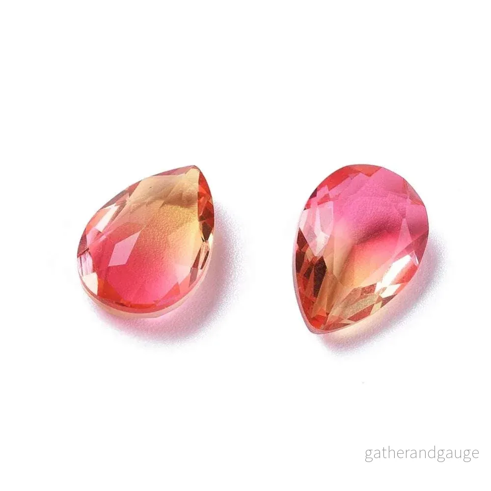 Kinesisk strass - Teardrop Hot Pink/Yellow 14x10mm 1 styck