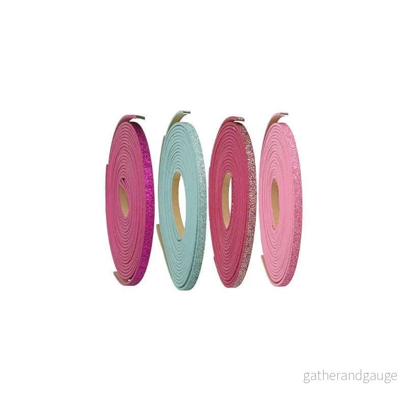 Läderimitation platt bred - Glittrig rosa 5mm, 20 cm - Bild 3