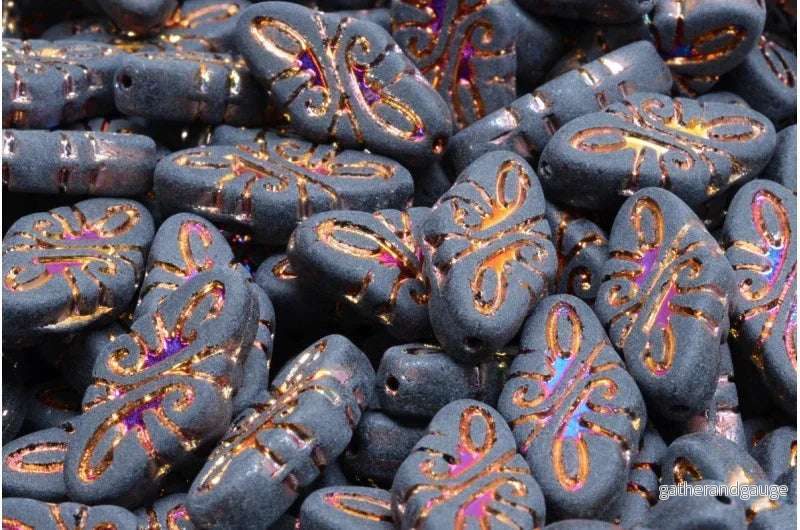 Arabesque beads – Matt Jet with Sliperit 19x9mm, 6-pack