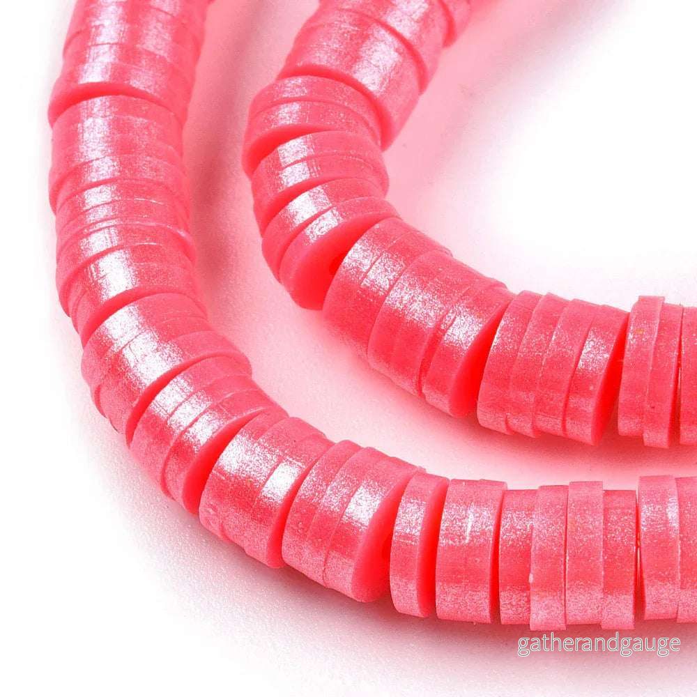 Heishi Pärlor - Rosa Shimmer 6mm 1 Sträng - Bild 2