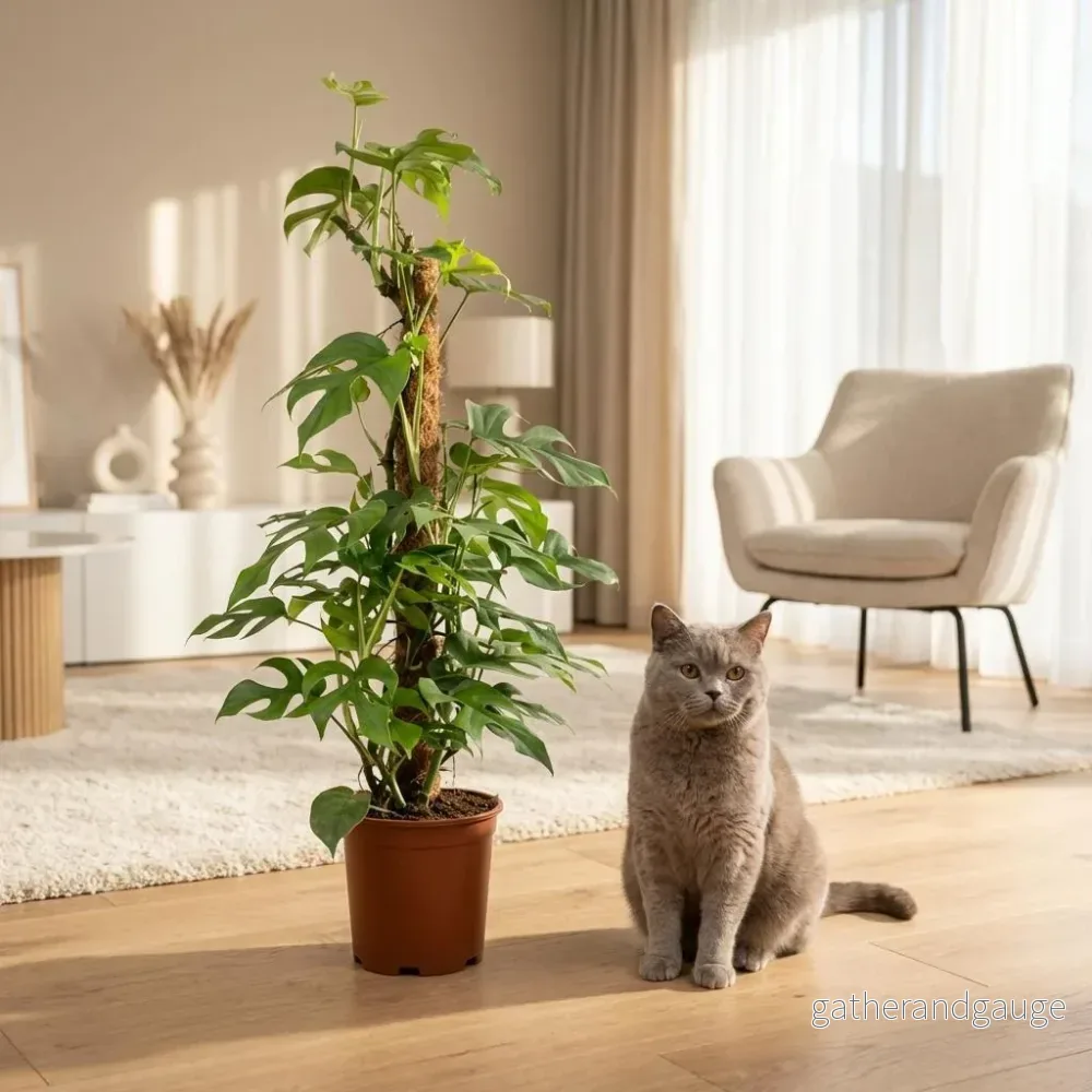 Green boutiQ – Kamerplant – Mini Gatenplant – Monstera Minima Mosstok – Groen – Weinig onderhoud – 1 Plant – Kruka 19cm – Hoogte 90cm