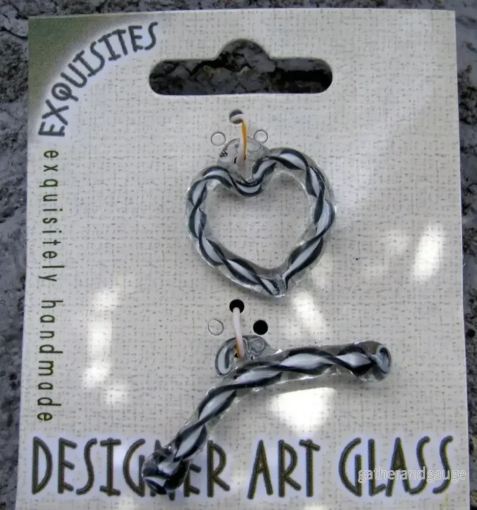 Stavlås Glas - Hjärta Klart med Svart/Vit Swirl, 1 Set