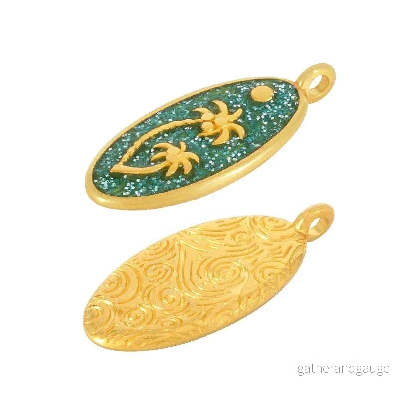Berlock 24k Guldpläterad - Oval med Palmer Glittrig Mörkrosa 1 Styck - Bild 3