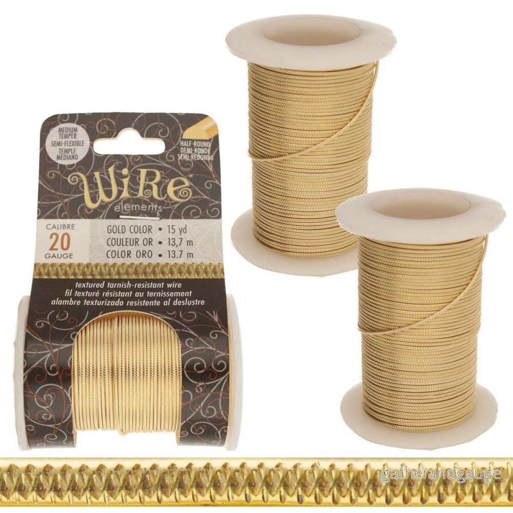 Wire Elements 20 Ga – Guldfärgad halvrund Weave Non Tarnish, 15 yards